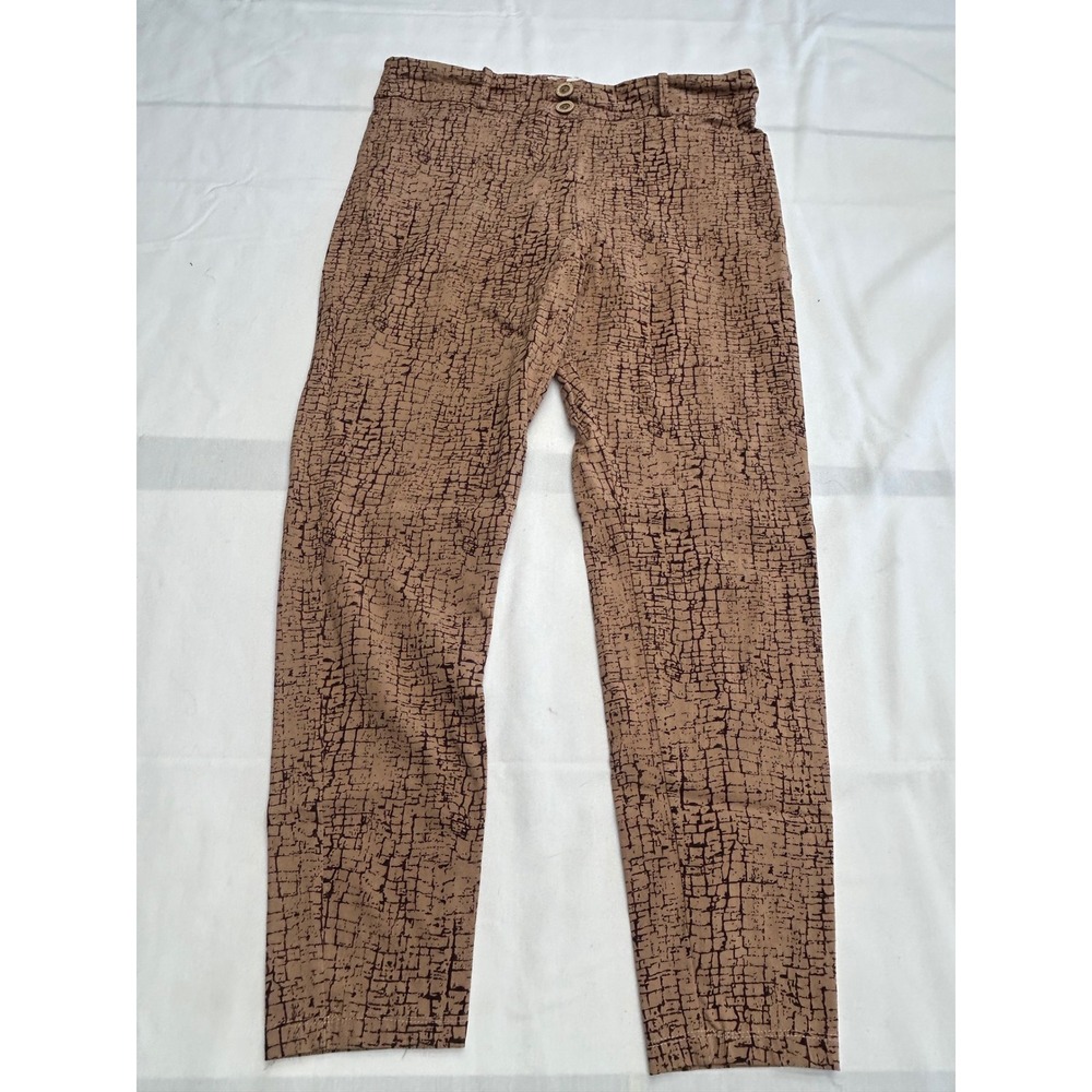 Star Logo Abstract Grid Trousers Women 1X Brown Stretch Tapered BLP3204C